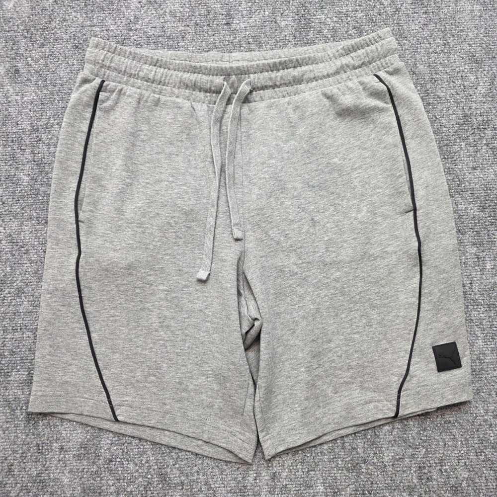 Puma Men's L Heather Grey Athletic Shorts Gray Black Piping Gym Workout Running